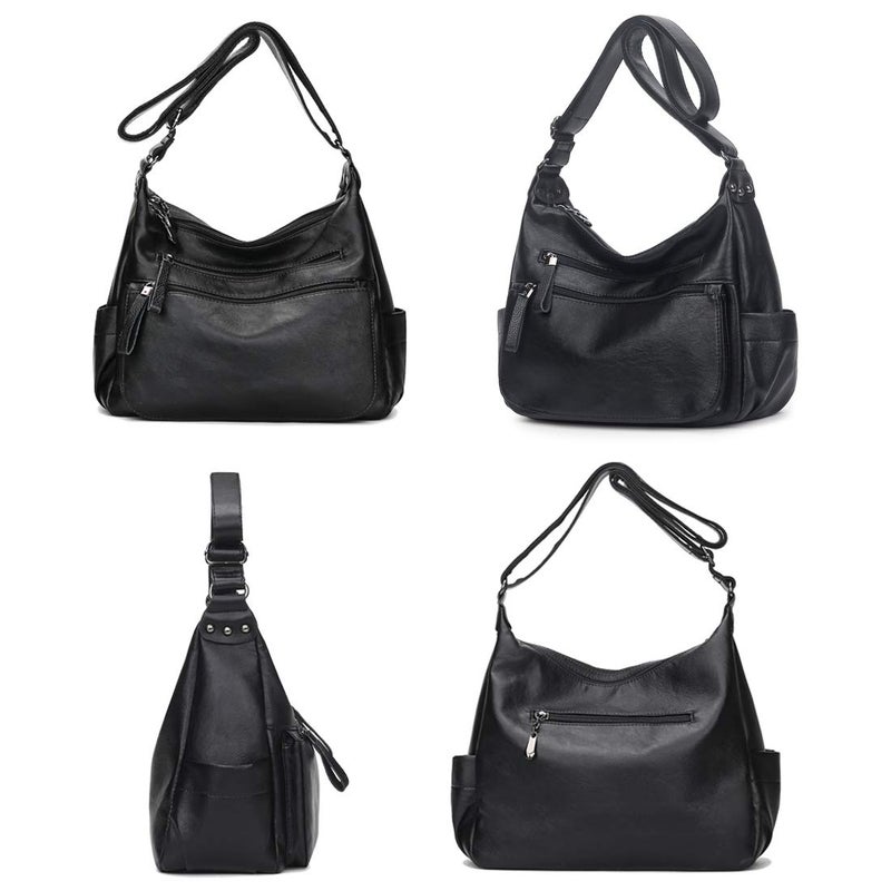 Artwell Fashion Crossbody Bag for Women Shoulder Bag Soft PU Leather Handbags Purses Multi Pocket Hobo Tote Bag (Black) - Image 2
